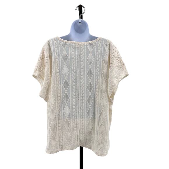 Rio & Rian V-Neck Textured Boho Minimalist WMNS 3X Plus White Loose Fit Shirt - Picture 3 of 8